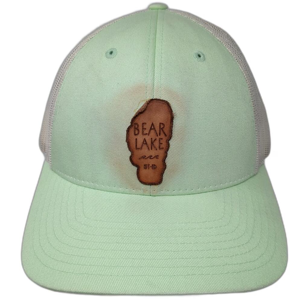 Richardson 115 Trucker Hat Green White L Bear Lake Utah Idaho Leather Patch Mesh